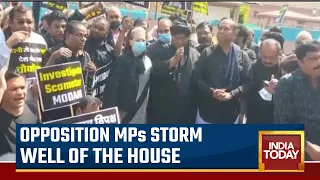 Oppn MPs Protest Against Rahul’s Disqualification, Throw Placards, Papers At Lok Sabha Speaker