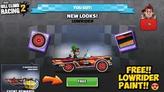 Hill Climb Racing 2 - 😍FREE!! LOWRIDER PAINT & Public Event Finished Rewards 🎁 Gameplay