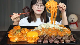 Spicy Creamy Pasta with Steak🥩🍝| Mukbang Asmr