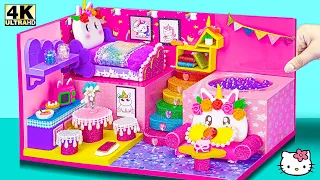 How To Make Cute Hello Kitty House has 2 Floors Bunk Bed, Kitchen,Living Room ❤️ DIY Miniature House