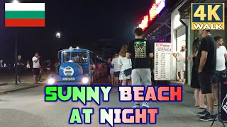 Night Walk on Main Street in Sunny Beach, Bulgaria - 4K