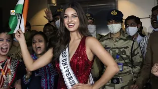 Miss Universe 2021 Grand Welcome of Harnaaz Kaur Sandhu at Mumbai international Airport