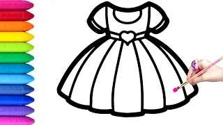 Easy and Beautiful Dress Drawing, Painting and Coloring for Kids & Toddlers | How to Draw Easy Dress