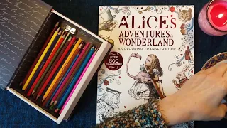 ASMR | Coloring In - Alice in Wonderland - Transfer Etching, Whispered Chat & a Cup of Tea!