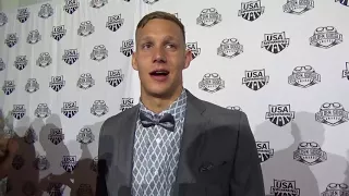 Caeleb Dressel on the Golden Goggles red carpet