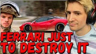 xQc Reacts To: "I bought a $400,000 Ferrari just to destroy it"