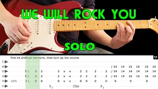 WE WILL ROCK YOU - Guitar lesson - Guitar solo fast & slow (with tabs) - Queen