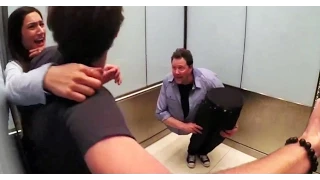 Andy Gross "SplitMan" Returns / Magician Cut in Half Elevator magic trick prank