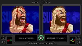 Portrait Comparison of Super Street Fighter II (Sega Genesis vs SNES) Side by Side Comparison