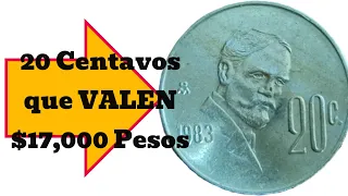 20 Centavos que VALEN $17,000 Pesos/Monedas de Mèxico/Monedas Mexicanas/Numismatica