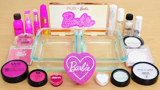 Barbie Pink vs Platinum Slime ASMR - Mixing Makeup Eyeshadow Into Clear Slime
