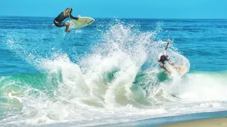 Huge Air on the Same Wave! Skimboarding