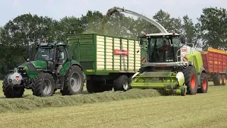 Gras hakselen met Claas Jaguar 970 & Deutz Fahr 6190 P in Java Grün Metallic - LU Schoemaker (2019)