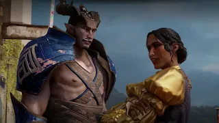 Dragon Age Inquisition: Male Qunari Inquisitor flirting with Josephine (Lake scene)