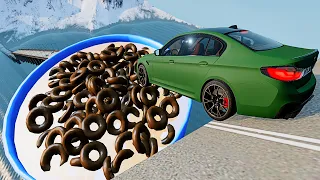 Open Bridge Crashes over Giant Chocolate Cereal bowl with Milk - BeamNG.drive