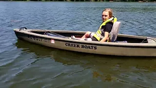 Aubrey loves her foot controlled  55lb thrust creek boat🦈 very stable and it can go ANYWHERE!!🎣