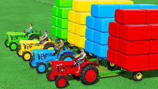 TRANSPORTING & BALING HAY BALES with COLORED MINI URSUS TRACTOR & AUTO LOADER! Farming Simulator 22