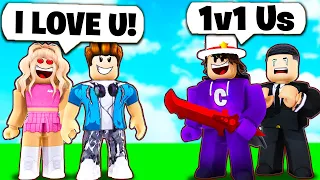 His GIRLFRIEND Cheated SO WE 1v1 in Roblox Bedwars!