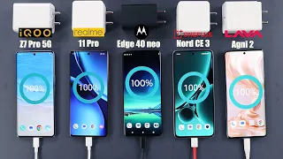 Moto Edge 40 Neo Battery Drain & Charging Test Vs iQoo Z7 Pro/Realme 11 Pro/Nord CE 3/Lava Agni 2