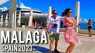 Malaga Port Spain🇪🇦 Beautiful Sunny Walk Malagueta Beach Costa del Sol 4K