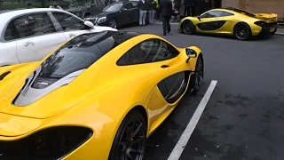 Supercars in London - November 2015 (McLaren P1 GTR, 2 more P1s, LaFerrari, 675LT, 2 Veyrons, Zonda)