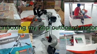 unboxing and testing my 2ph 52cc outboard motor from shapee👍👍⚓