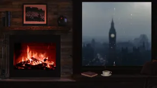 Fireplace Crackling, Peaceful, Soothing Music, Thunder and Lightning, Rainy Day, Full HD, 1 Hour