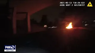 Police body cam captures Mountain View officer running toward burning car to help driver
