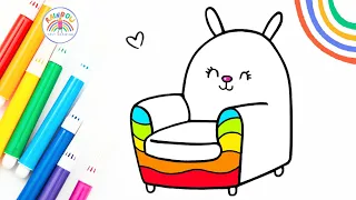Sofa Drawing Step by Step | How to Draw a Cute Sofa for Kids 🌈🐰💖