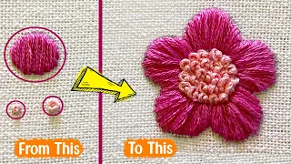Super Easy Embroidery Flower for Beginners | Satin Stitch and French Knot Embroidery tutorial