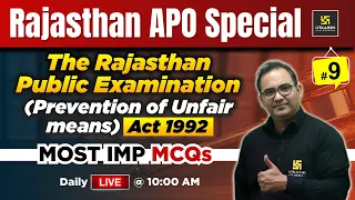 RPSC APO 2024 | The Rajasthan Public Examination Act 1992 Imp MCQs L-9 | Sanyog Sir