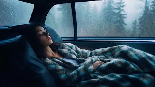 Cozy car in the middle of the forest | Sound of rain on glass window to sleep soundly