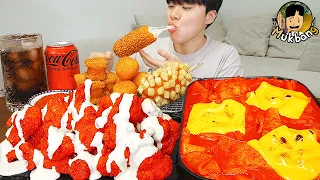 ASMR MUKBANG | Crispy Fried Chicken, fire noodles, Crunchy Corn Dog recipe ! eating