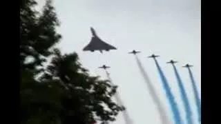 Concorde and the Red Arrows perform Buckingham Palace for the Queen's Golden Jubilee in 20