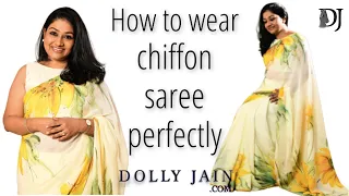 How to drape Chiffon Silk Saree Perfectly in Open Pallu Style | Dolly Jain Saree Draping