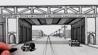 How to Draw using 1-Point Perspective: Road and Bridge