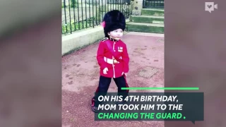 Queen's guards break formation for little boy