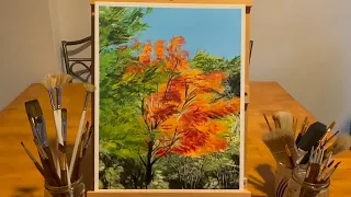 Acrylic Painting - Illuminated Autumn Trees | Timelapse