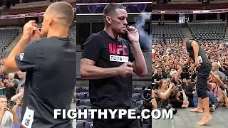 NATE DIAZ SPARKS UP A FAT JOINT IN MIDDLE OF UFC 241 WORKOUT; PUFF, PUFF, PASSES CBD TO FANS