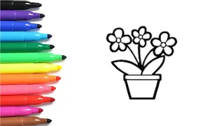 How to Draw Flower Pot | Easy Drawing and Coloring for Kids