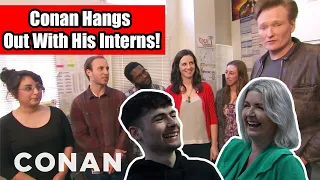 BRITISH FAMILY REACTS! Conan Hangs Out With His Interns!