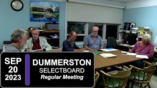 Dummerston Selectboard: Dummerston SB Mtg 9/20/23