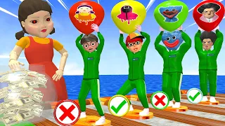 Squid Game (오징어 게임) - Scary Stranger 3D Trying Giant Candy Shape Challenge in Soccer Balloon Game