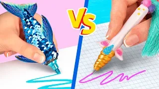 10 DIY Einhorn Schulsachen vs Meerjungfrauen Schulsachen! Challenge!