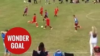 Nine-year-old scores a wonder goal from the halfway line