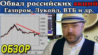 Обвал российских акций продолжается. Акции Газпром Лукойл Аэрофлот ВТБ. Прогноз курса рубля доллара