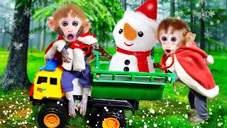 🐵Cute Baby Monkey Cartoon Bi Bon makes a snowman and opens a gift box | Animals Home Monkey