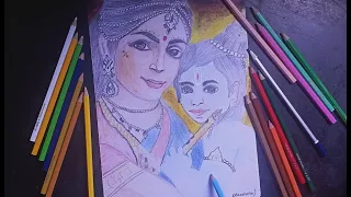 Yashoda Krishna drawing with Dom's coulor pencil | part - 2 | time lapse |❤️