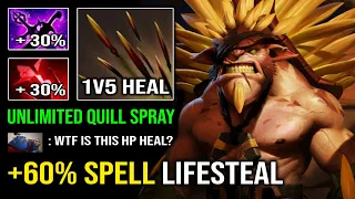 CRAZY +60% SPELL LIFESTEAL 1v5 Bloodstone Bristleback with Unlimited Quill Spray Skill Spam Dota 2