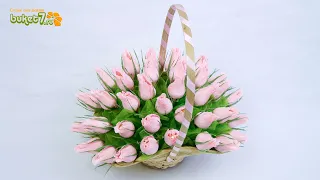 Букет из конфет в корзине с бутонами роз своими руками ☆ Handmade ☆ Букет роз